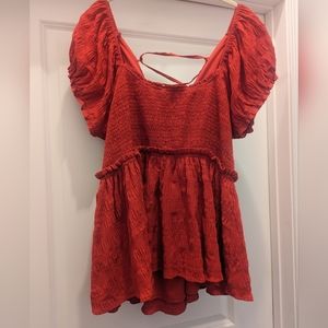 Arula boho red peplum tie back shirt sz B/18
